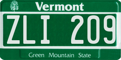 VT license plate ZLI209