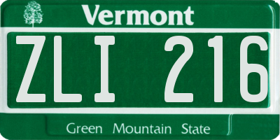 VT license plate ZLI216
