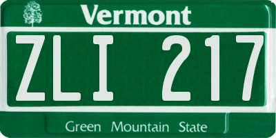 VT license plate ZLI217