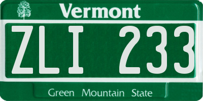 VT license plate ZLI233