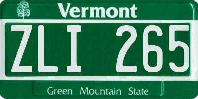 VT license plate ZLI265