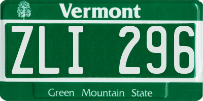 VT license plate ZLI296