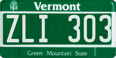 VT license plate ZLI303
