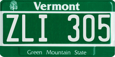 VT license plate ZLI305