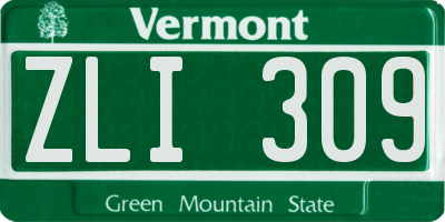 VT license plate ZLI309