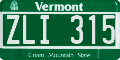 VT license plate ZLI315