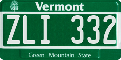 VT license plate ZLI332