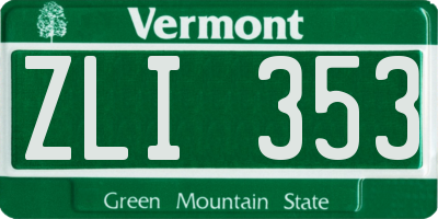 VT license plate ZLI353