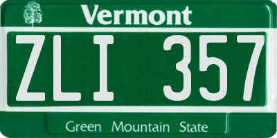 VT license plate ZLI357