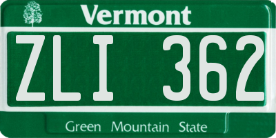 VT license plate ZLI362