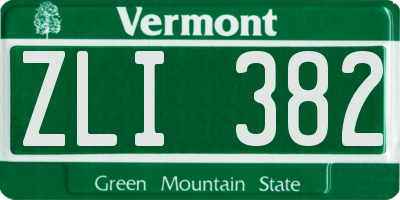 VT license plate ZLI382