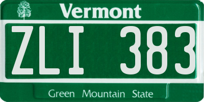 VT license plate ZLI383