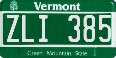 VT license plate ZLI385