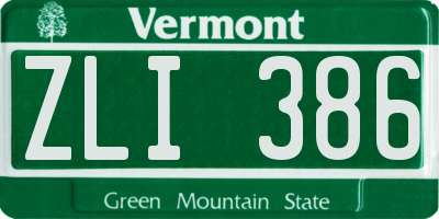 VT license plate ZLI386