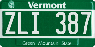 VT license plate ZLI387