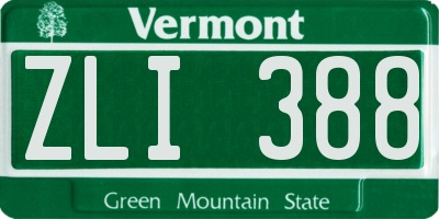 VT license plate ZLI388