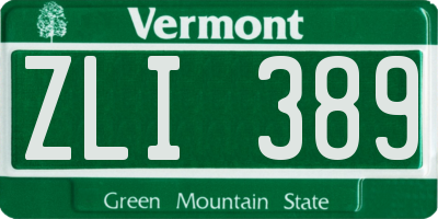 VT license plate ZLI389
