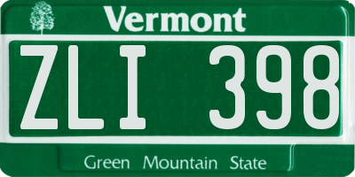 VT license plate ZLI398