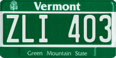 VT license plate ZLI403