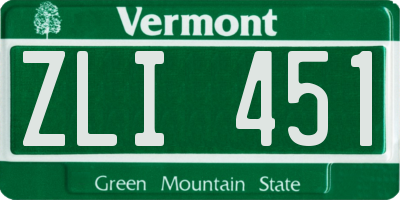 VT license plate ZLI451