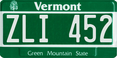 VT license plate ZLI452