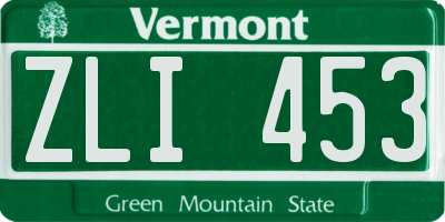VT license plate ZLI453