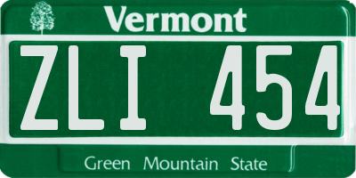VT license plate ZLI454