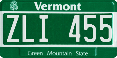VT license plate ZLI455