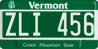 VT license plate ZLI456