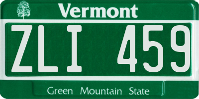 VT license plate ZLI459