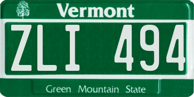 VT license plate ZLI494