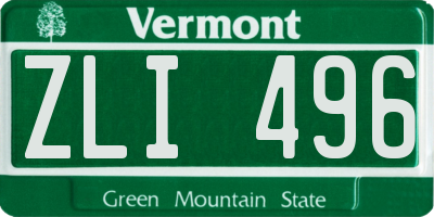 VT license plate ZLI496