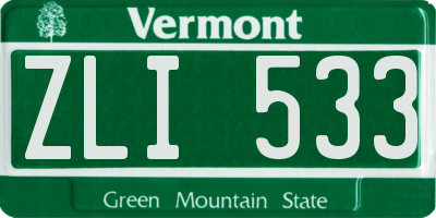 VT license plate ZLI533