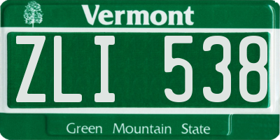 VT license plate ZLI538