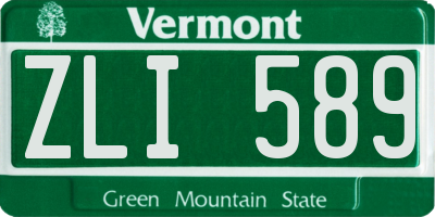 VT license plate ZLI589