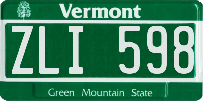 VT license plate ZLI598