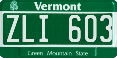 VT license plate ZLI603