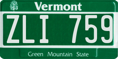 VT license plate ZLI759