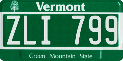 VT license plate ZLI799