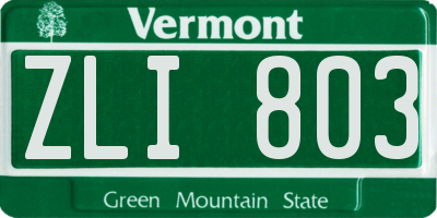 VT license plate ZLI803