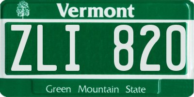 VT license plate ZLI820