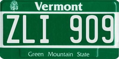 VT license plate ZLI909