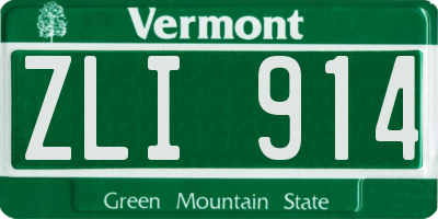 VT license plate ZLI914
