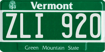 VT license plate ZLI920