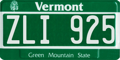 VT license plate ZLI925
