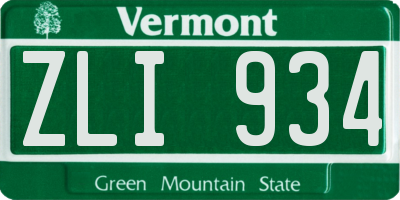 VT license plate ZLI934