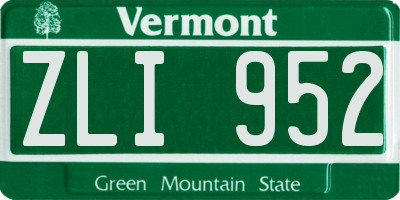 VT license plate ZLI952