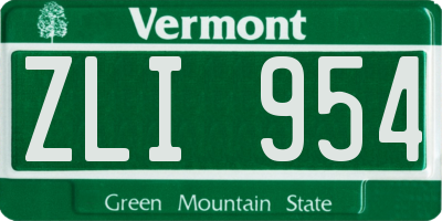 VT license plate ZLI954