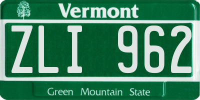 VT license plate ZLI962
