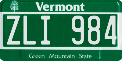 VT license plate ZLI984